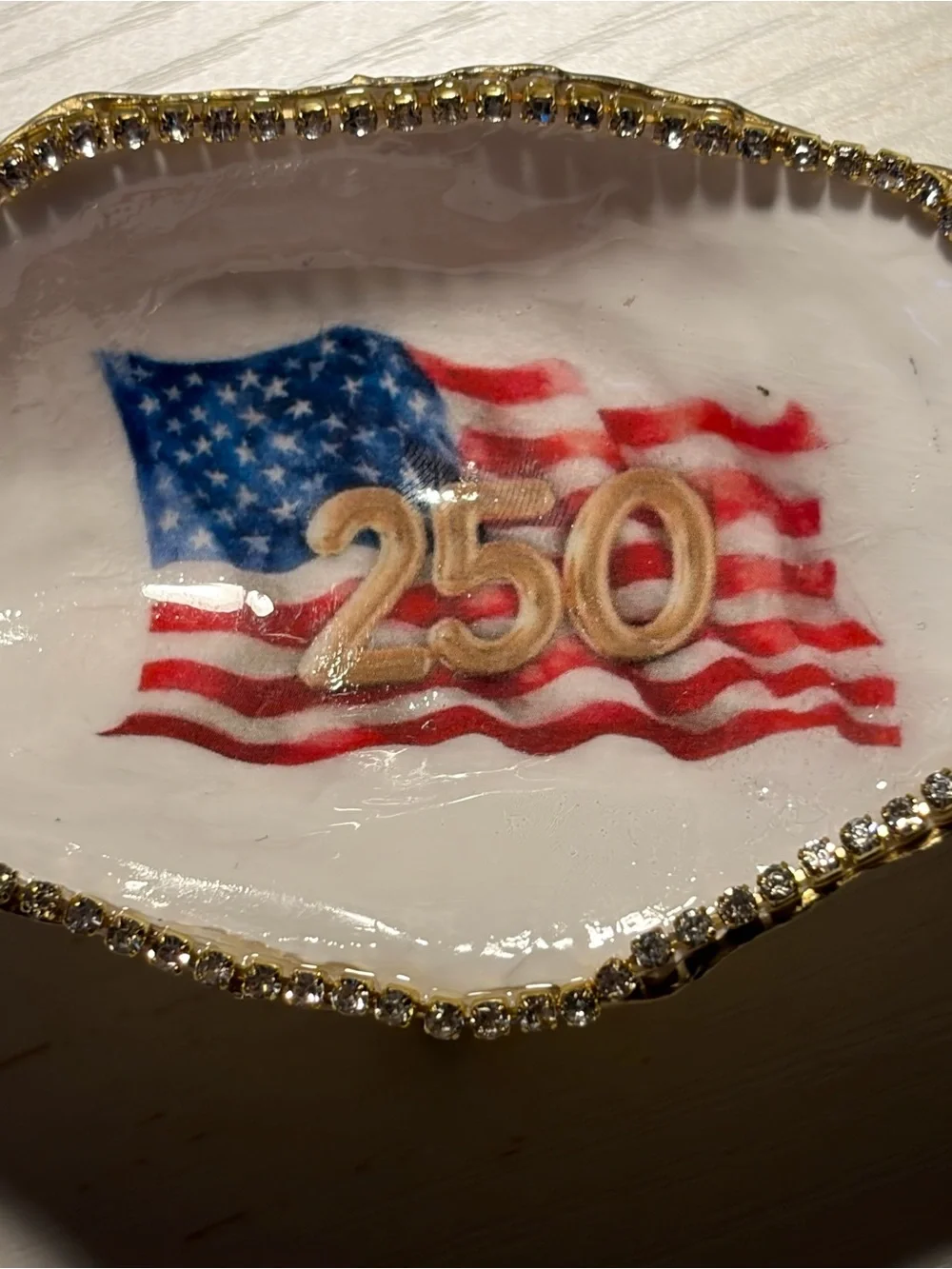 Handcrafted Decorative decoupage 250th Anniversary oyster shell Trinket Dish